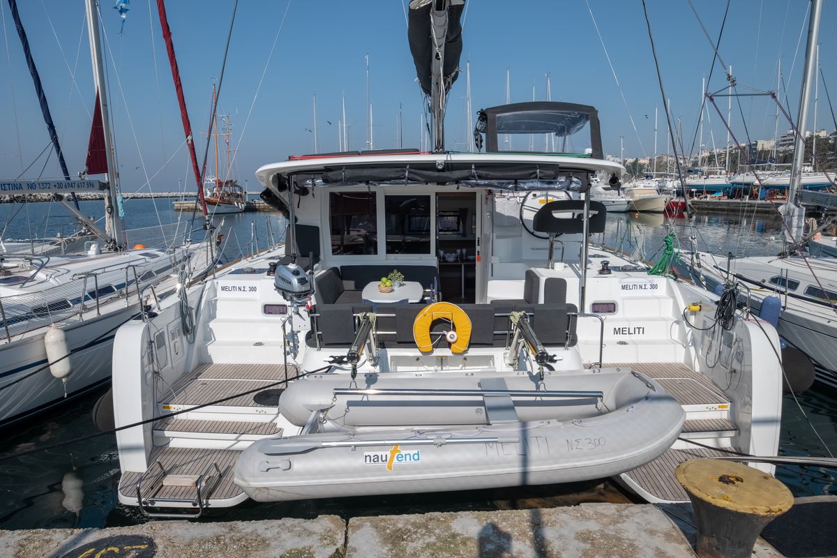 Exterior view of Meliti, a Lagoon 40 catamaran at Municipal Unit of Lefkada, Greece
