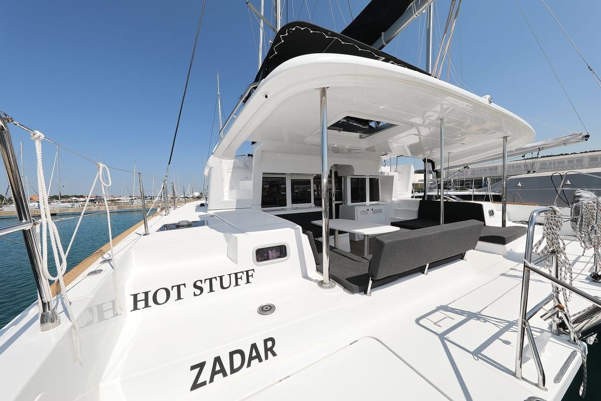Deck of Hot Stuff, a Lagoon 450 F catamaran at Općina Sukošan, Croatia