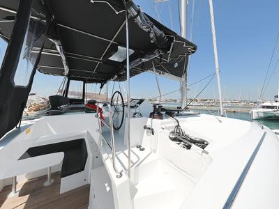 Cockpit of Hot Stuff, a Lagoon 450 F catamaran at Općina Sukošan, Croatia