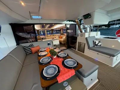 Deck of Feeling Knotty, a Fountaine Pajot Tanna 47 catamaran at Charlotte Amalie, United States