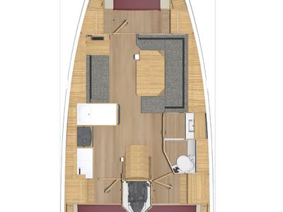 Floor plan of Black Pearl, a Bavaria C38 sailboat at Marseille, France