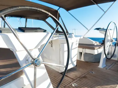 Cockpit of Kos 46.5, a Beneteau Oceanis 46.1 sailboat at Athens, Greece