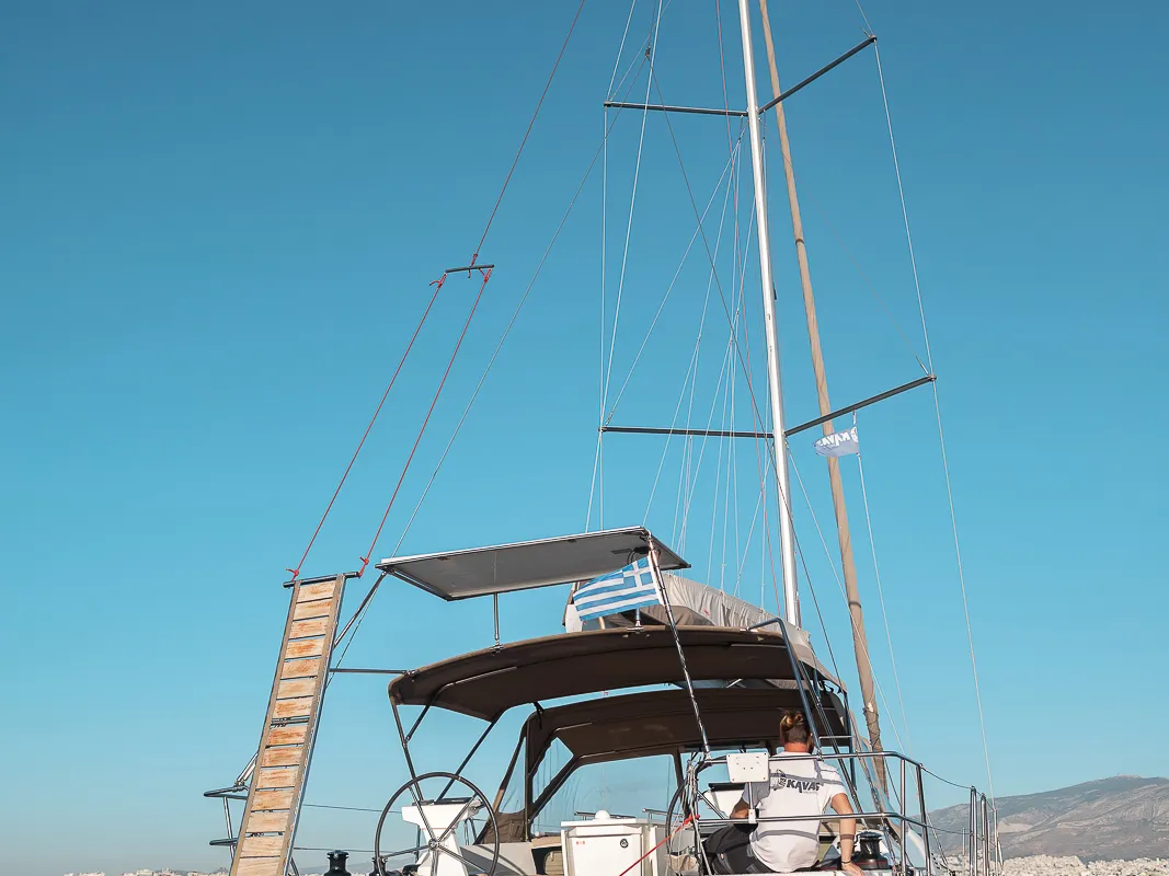 Exterior view of Kos 46.5, a Beneteau Oceanis 46.1 sailboat at Athens, Greece