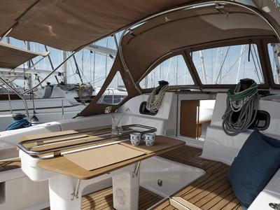 Deck of Mirakul, a Elan Impression 45 sailboat at Grad Vodice, Croatia