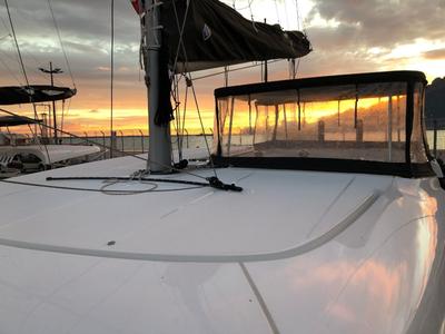 Deck of Marepiatto, a Lagoon 42 catamaran at Salerno, Italy