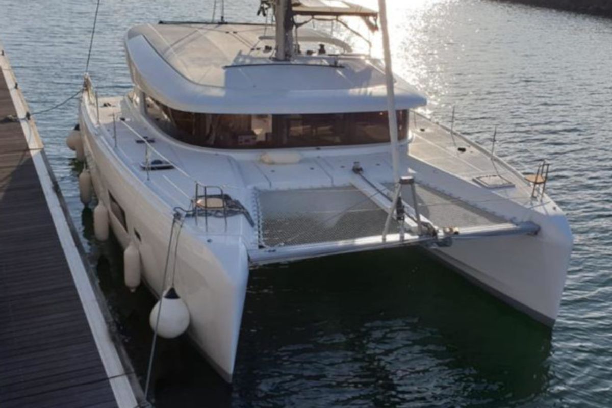 Exterior view of Marepiatto, a Lagoon 42 catamaran at Salerno, Italy