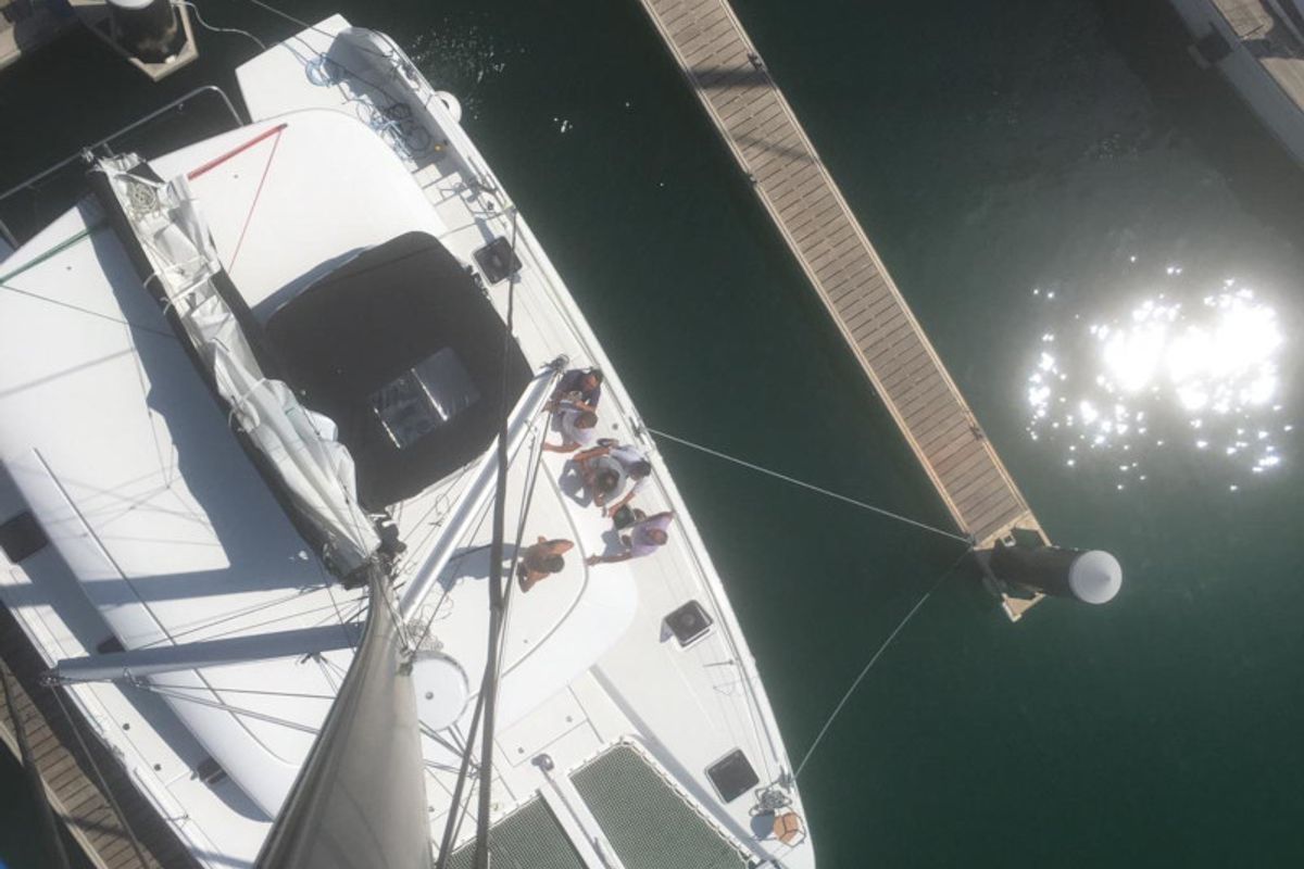 Exterior view of Marepiatto, a Lagoon 42 catamaran at Salerno, Italy