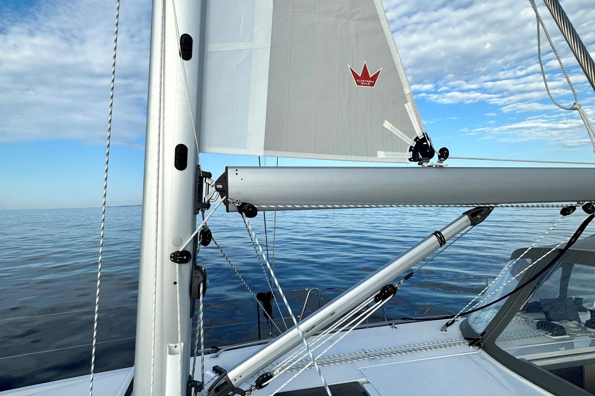 Deck of SIROCO, a Bavaria C42 sailboat at Pylos, Greece