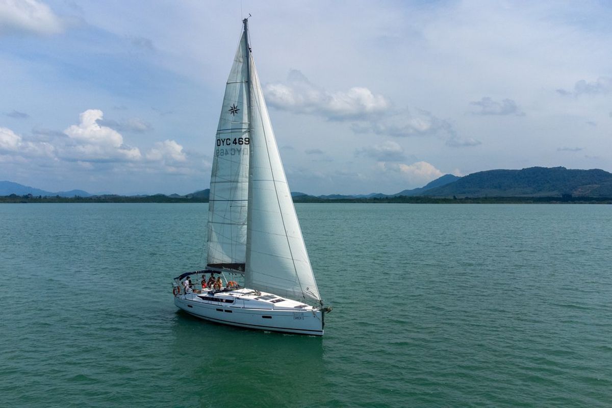 Exterior view of Aurora Belle, a Jeanneau Sun Odyssey 469 sailboat at Mai Khao, Thailand