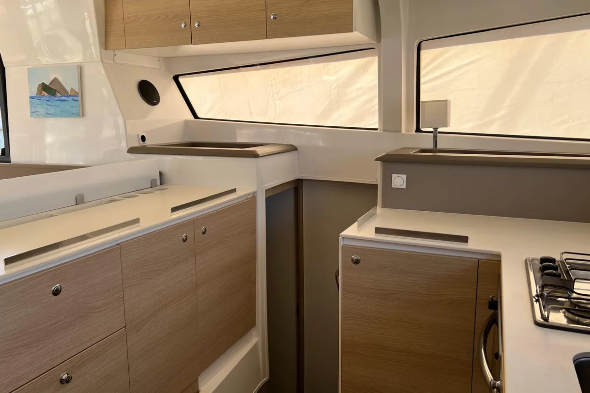 Galley of Paola, a Bali 4.1 catamaran at Capo d'Orlando, Italy