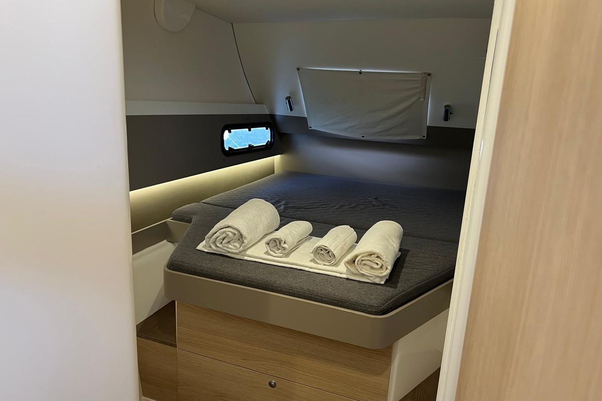 Cabin on Paola, a Bali 4.1 catamaran at Capo d'Orlando, Italy