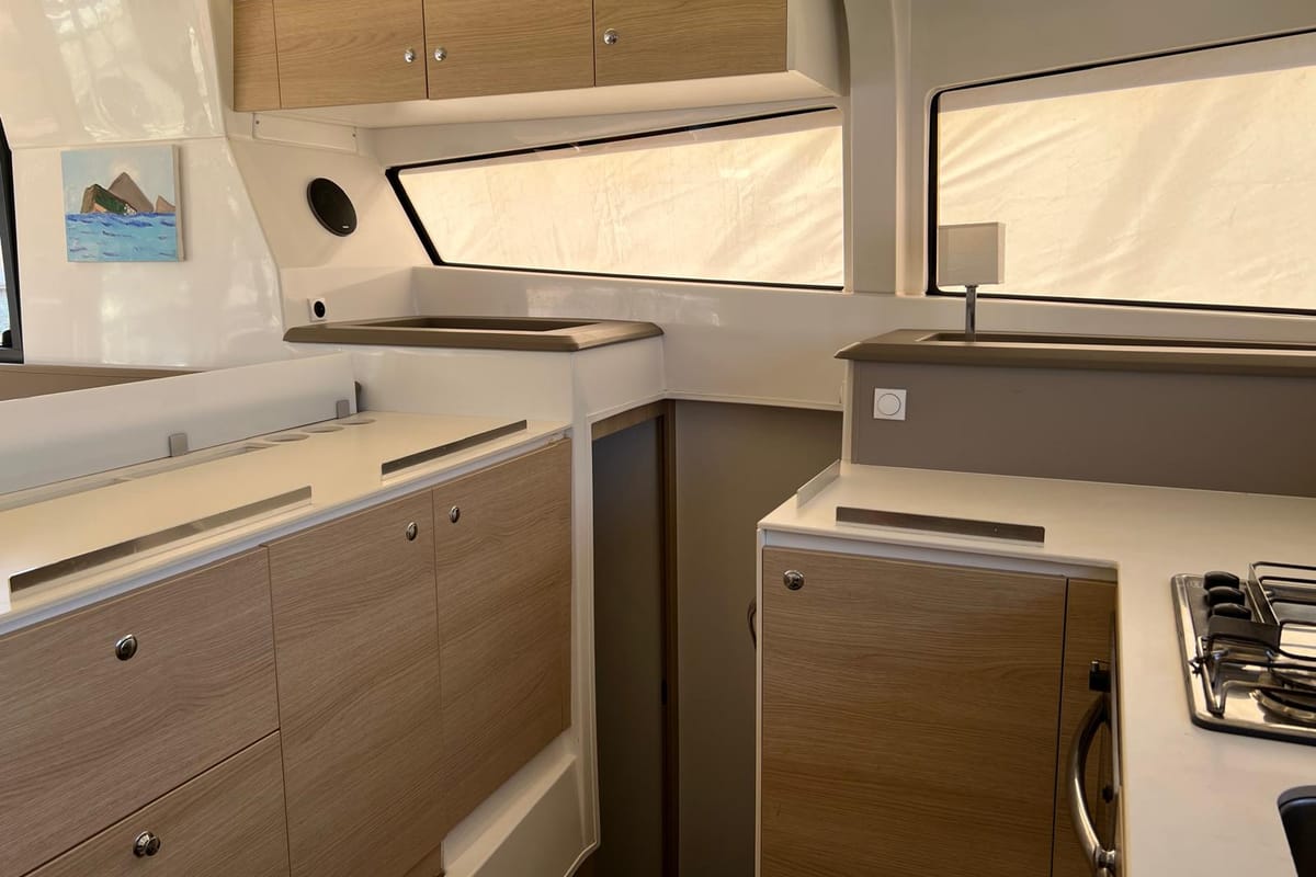 Galley of Paola, a Bali 4.1 catamaran at Capo d'Orlando, Italy