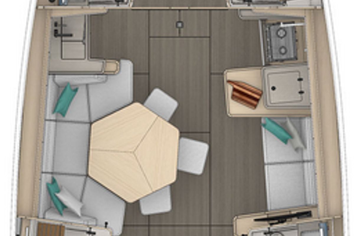 Floor plan of Experience 2, a Dufour 44 sailboat at Marseille, France