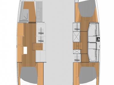 Floor plan of White Bird, a Fountaine Pajot Elba 45 catamaran at San Diego, United States