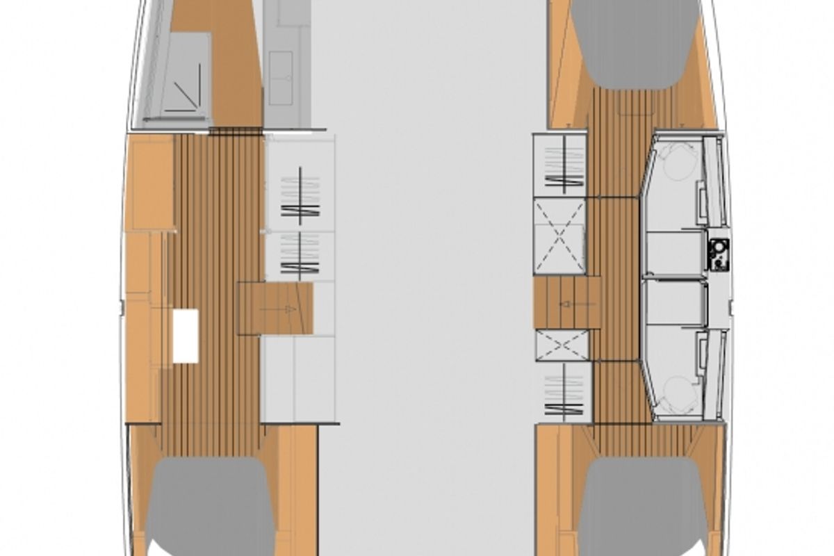 Floor plan of White Bird, a Fountaine Pajot Elba 45 catamaran at San Diego, United States