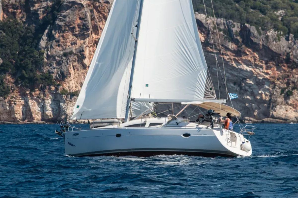 Exterior view of Ageras, a Elan Impression 384 sailboat at Preveza, Greece