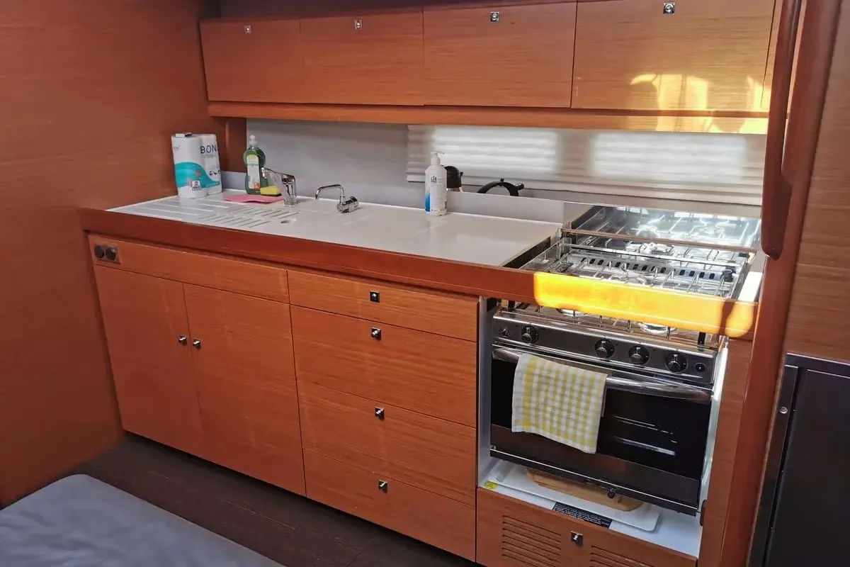 Galley of Silvia, a Dufour 460 Grand Large sailboat at Fisksätra, Sweden