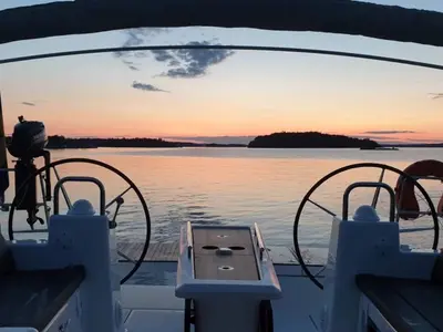 Cockpit of Silvia, a Dufour 460 Grand Large sailboat at Fisksätra, Sweden