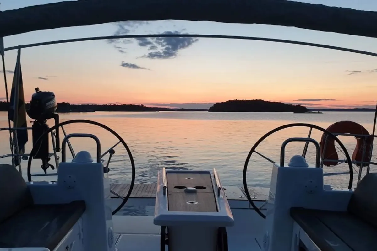 Cockpit of Silvia, a Dufour 460 Grand Large sailboat at Fisksätra, Sweden