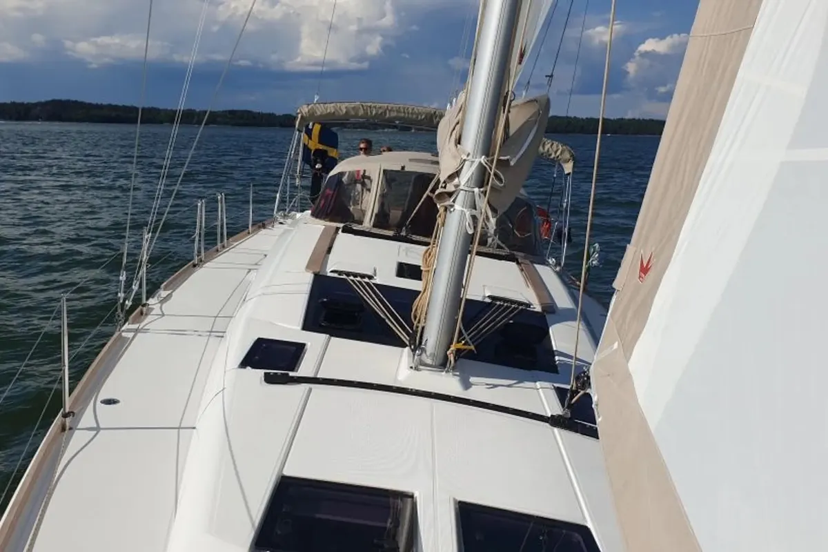 Deck of Silvia, a Dufour 460 Grand Large sailboat at Fisksätra, Sweden