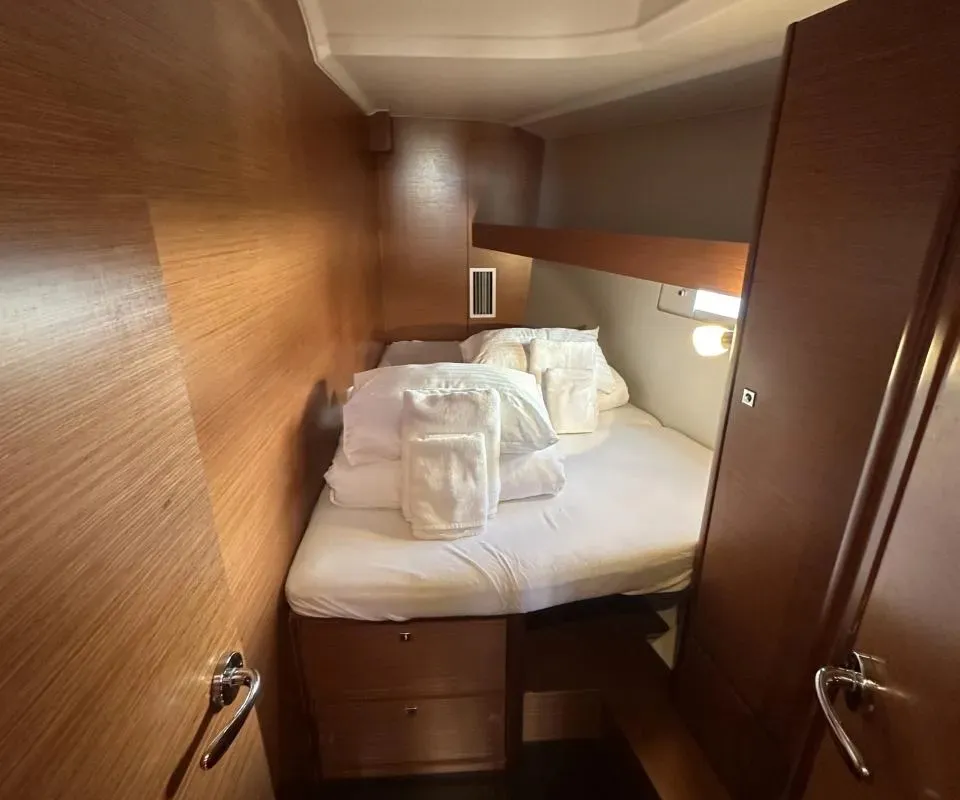 Cabin on Silvia, a Dufour 460 Grand Large sailboat at Fisksätra, Sweden