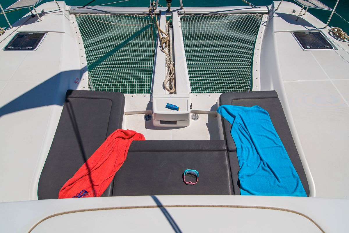 Deck of Lucky Dragon, a Lagoon 46 catamaran at Kos, Greece