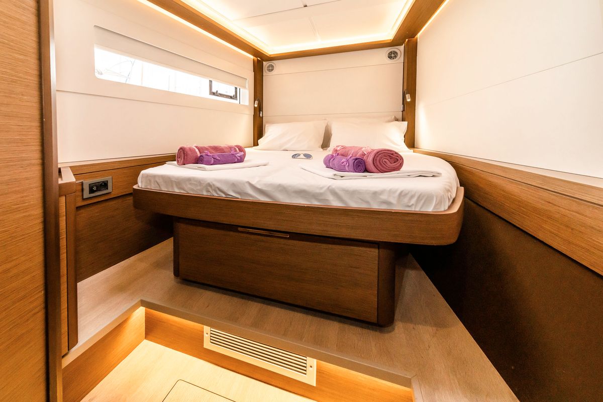 Cabin on Lucky Dragon, a Lagoon 46 catamaran at Kos, Greece