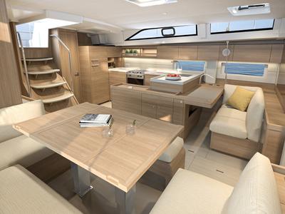 Salon of No Name, a Beneteau Oceanis 52 sailboat at Municipal Unit of Lefkada, Greece