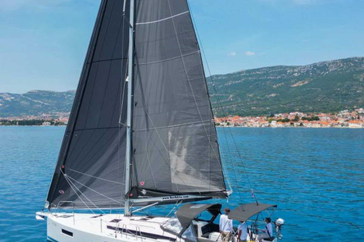 Exterior view of Dreamcatcher, a Jeanneau Sun Odyssey 440 sailboat at Grad Kaštela, Croatia