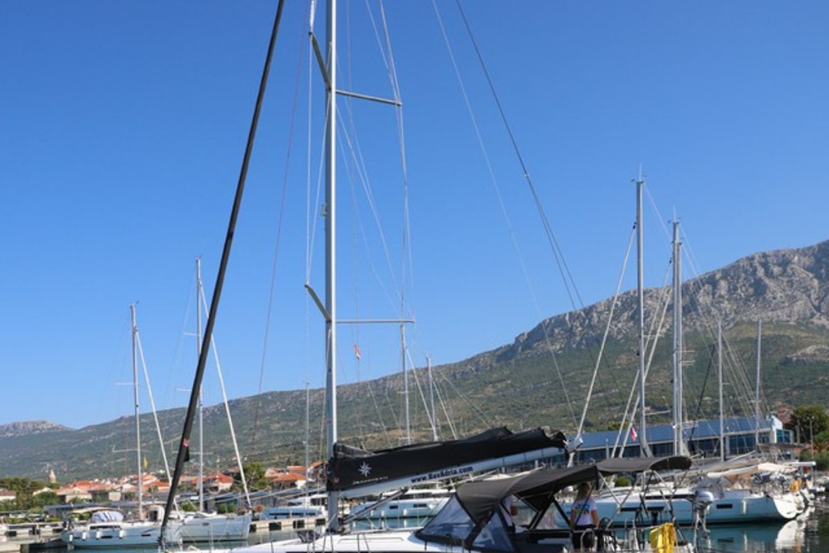 Exterior view of Dreamcatcher, a Jeanneau Sun Odyssey 440 sailboat at Grad Kaštela, Croatia