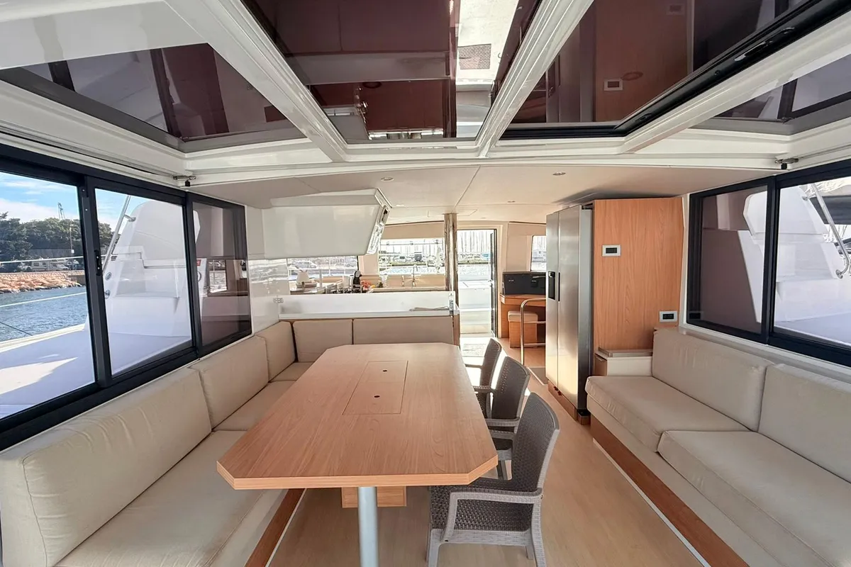 Salon of Seven, a Bali 4.4 catamaran at Cagliari, Italy