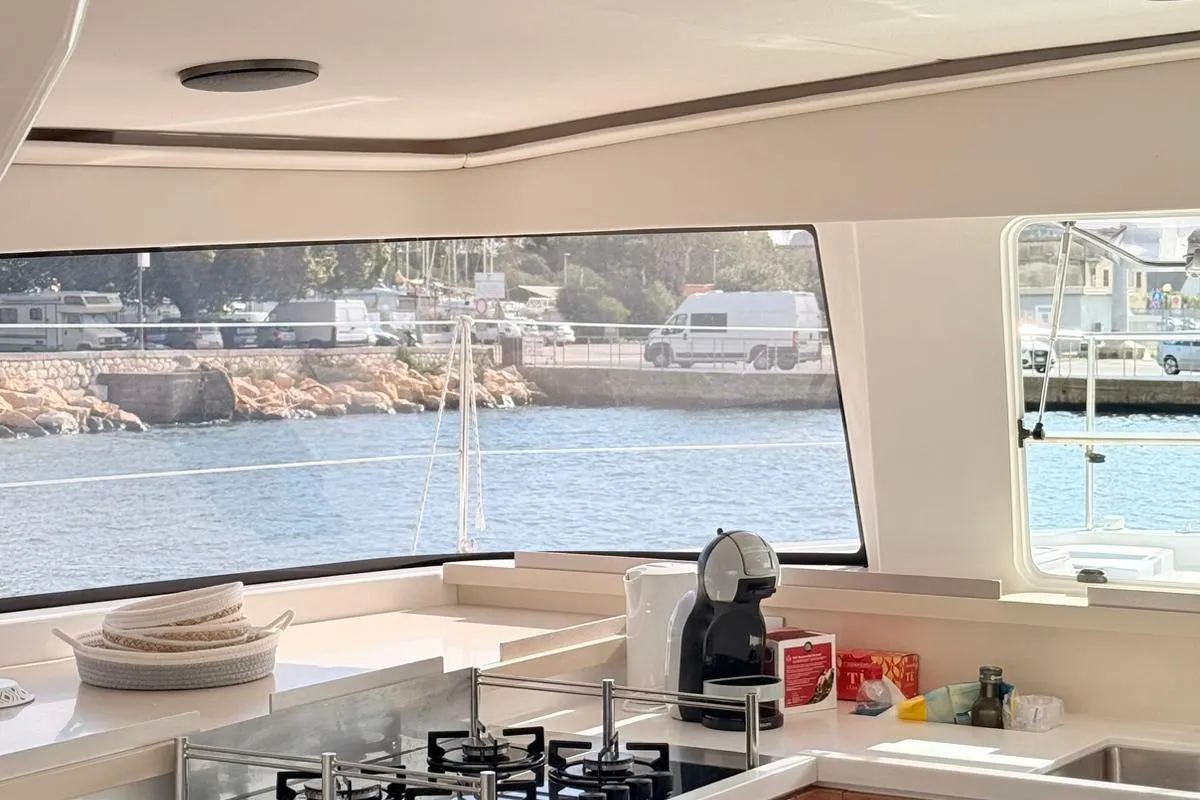 Galley of Seven, a Bali 4.4 catamaran at Cagliari, Italy