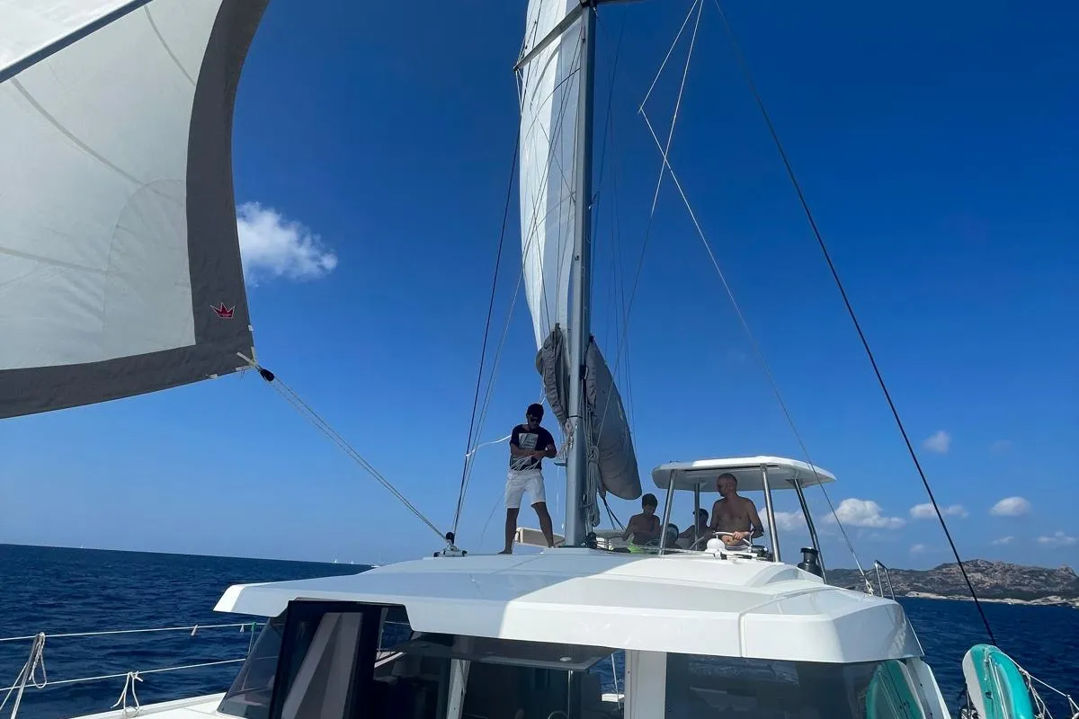 Deck of Seven, a Bali 4.4 catamaran at Cagliari, Italy