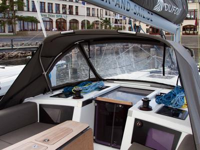 Deck of Voulez-Vous, a Dufour 41 sailboat at Rostock, Germany