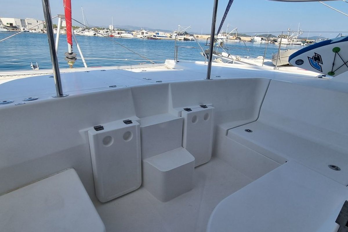 Deck of What Else, a Leopard 44 catamaran at Tribunj, Croatia