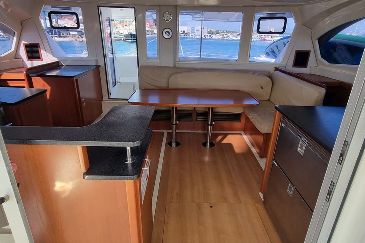 Cockpit of What Else, a Leopard 44 catamaran at Tribunj, Croatia