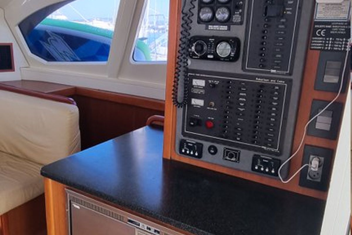 Cockpit of What Else, a Leopard 44 catamaran at Tribunj, Croatia