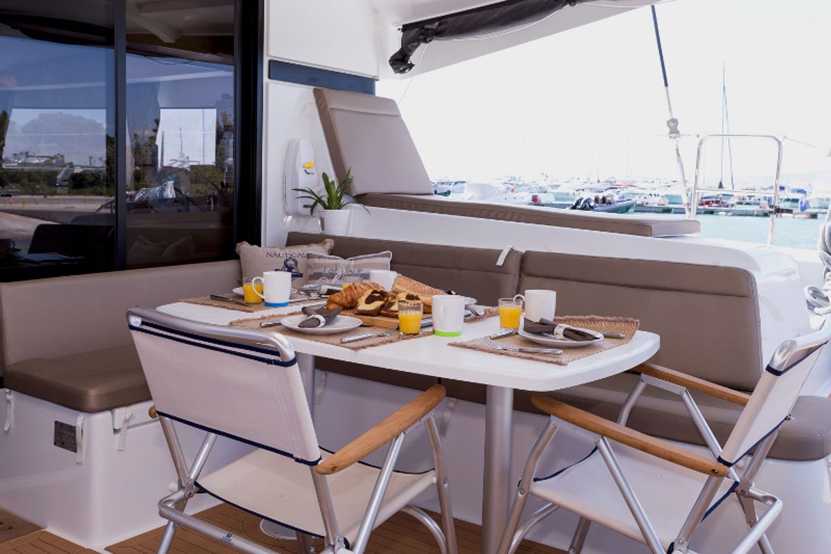 Deck of San Giorgio, a Lagoon 42 catamaran at Municipal Unit of Lefkada, Greece