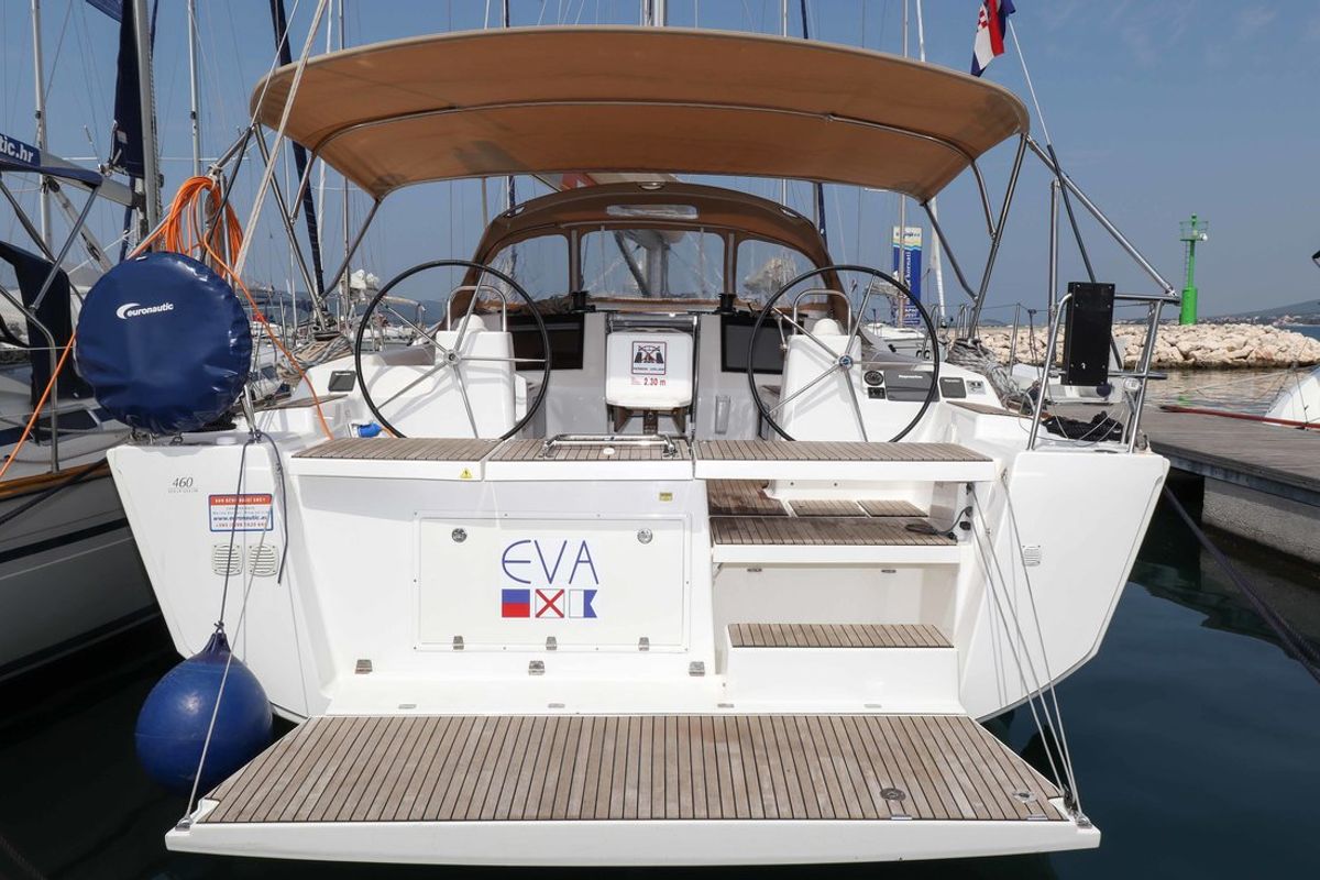 Exterior view of Eva, a Dufour 460 GL sailboat at Grad Biograd na Moru, Croatia