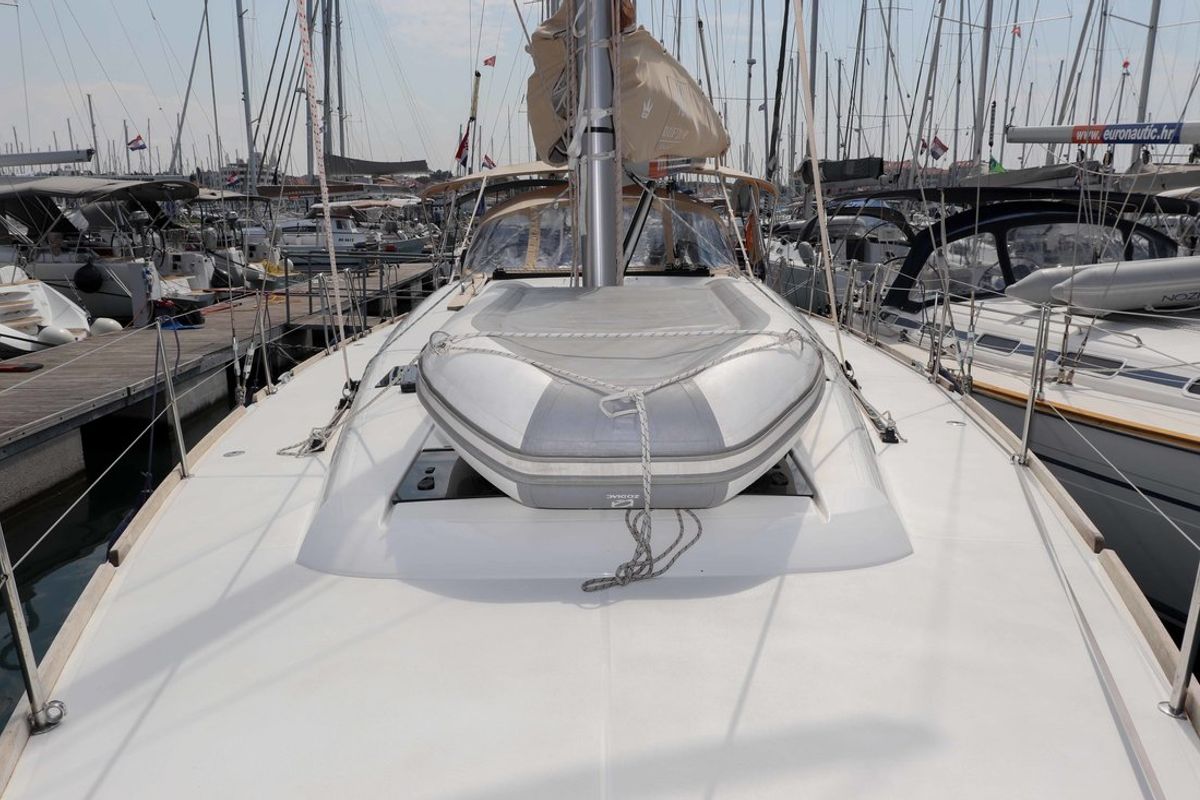 Deck of Eva, a Dufour 460 GL sailboat at Grad Biograd na Moru, Croatia