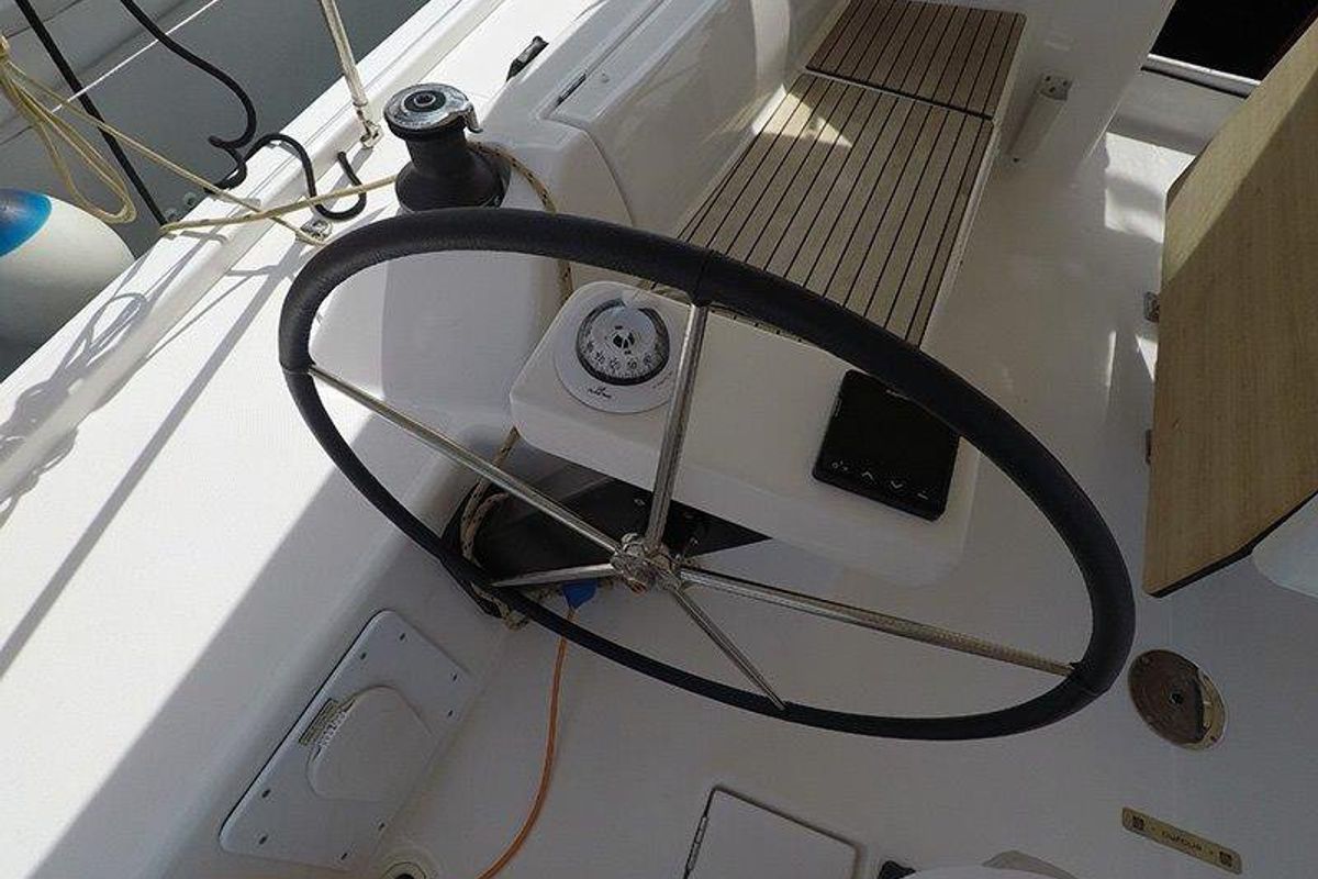 Cockpit of Magdalena, a Dufour 430 GL sailboat at Grad Šibenik, Croatia
