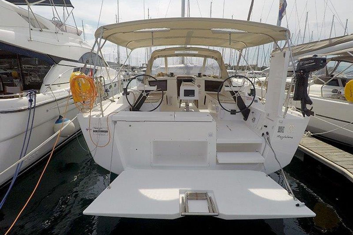 Exterior view of Magdalena, a Dufour 430 GL sailboat at Grad Šibenik, Croatia