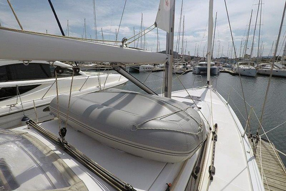 Deck of Magdalena, a Dufour 430 GL sailboat at Grad Šibenik, Croatia