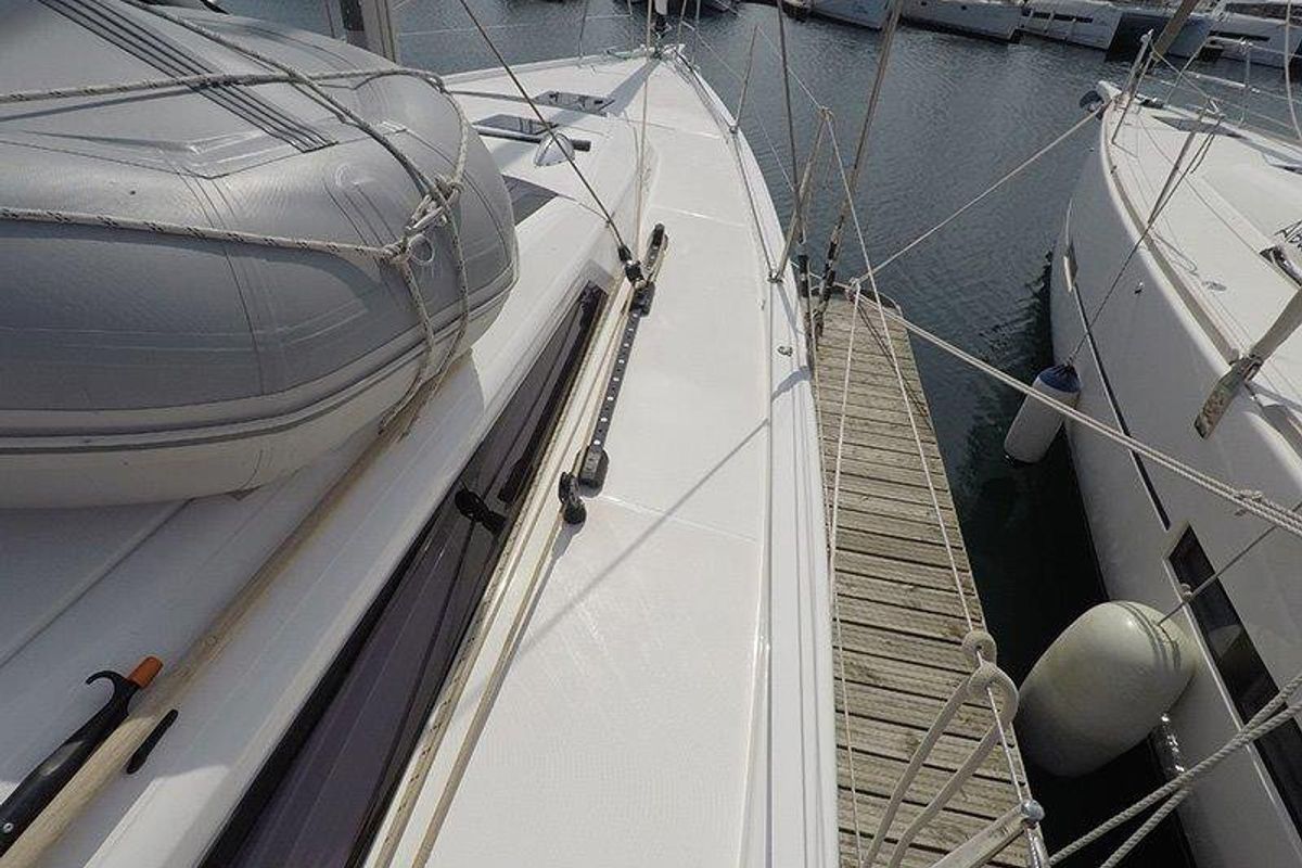 Deck of Magdalena, a Dufour 430 GL sailboat at Grad Šibenik, Croatia