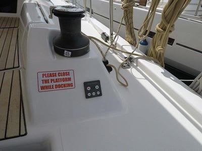Deck of Magdalena, a Dufour 430 GL sailboat at Grad Šibenik, Croatia