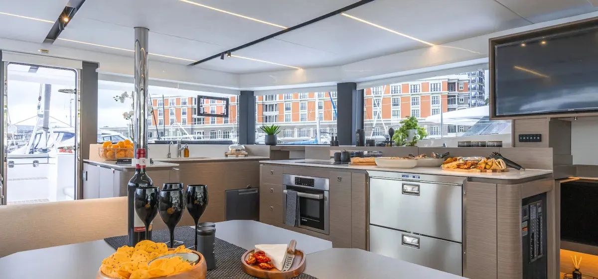 Galley of Moorings 4600 Exclusive Plus, a Leopard 46 catamaran at Eden Island Marina, Seychelles