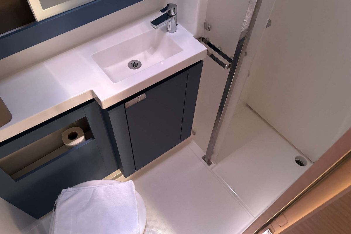 Head on Krug, a Fountaine Pajot Elba 45 catamaran at Salerno, Italy