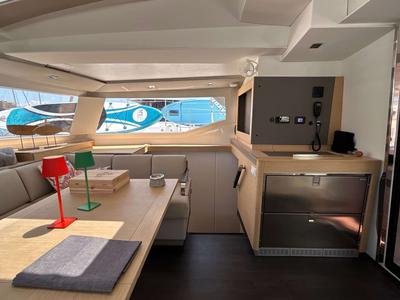 Salon of Krug, a Fountaine Pajot Elba 45 catamaran at Salerno, Italy