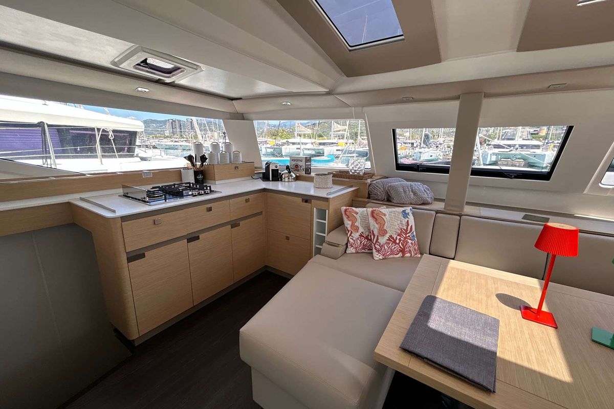 Galley of Krug, a Fountaine Pajot Elba 45 catamaran at Salerno, Italy