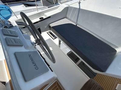 Cockpit of Krug, a Fountaine Pajot Elba 45 catamaran at Salerno, Italy